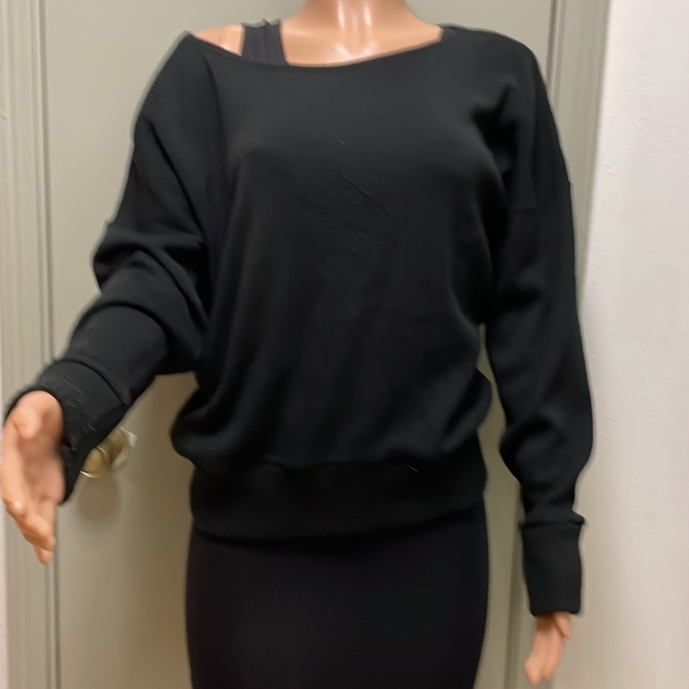 Pretty Little Things Shape Black Sweat Raw Edge Slouch Sweatshirt Sweater Large